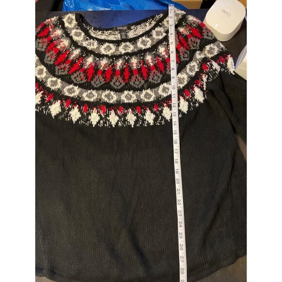 Style & Co Black Red Patterned Round Neck Bishop Sleeve Knit Sweater Sz 1X - Picture 9 of 10